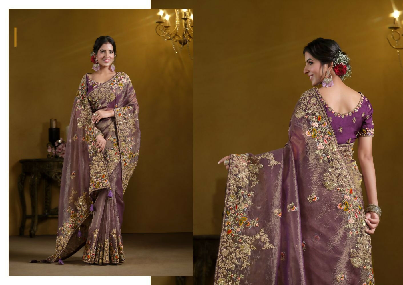 Purple Pure Banarasi Crush Pure Khatli work Designer Saree With Blouse. - Rajasvi | Grocsy