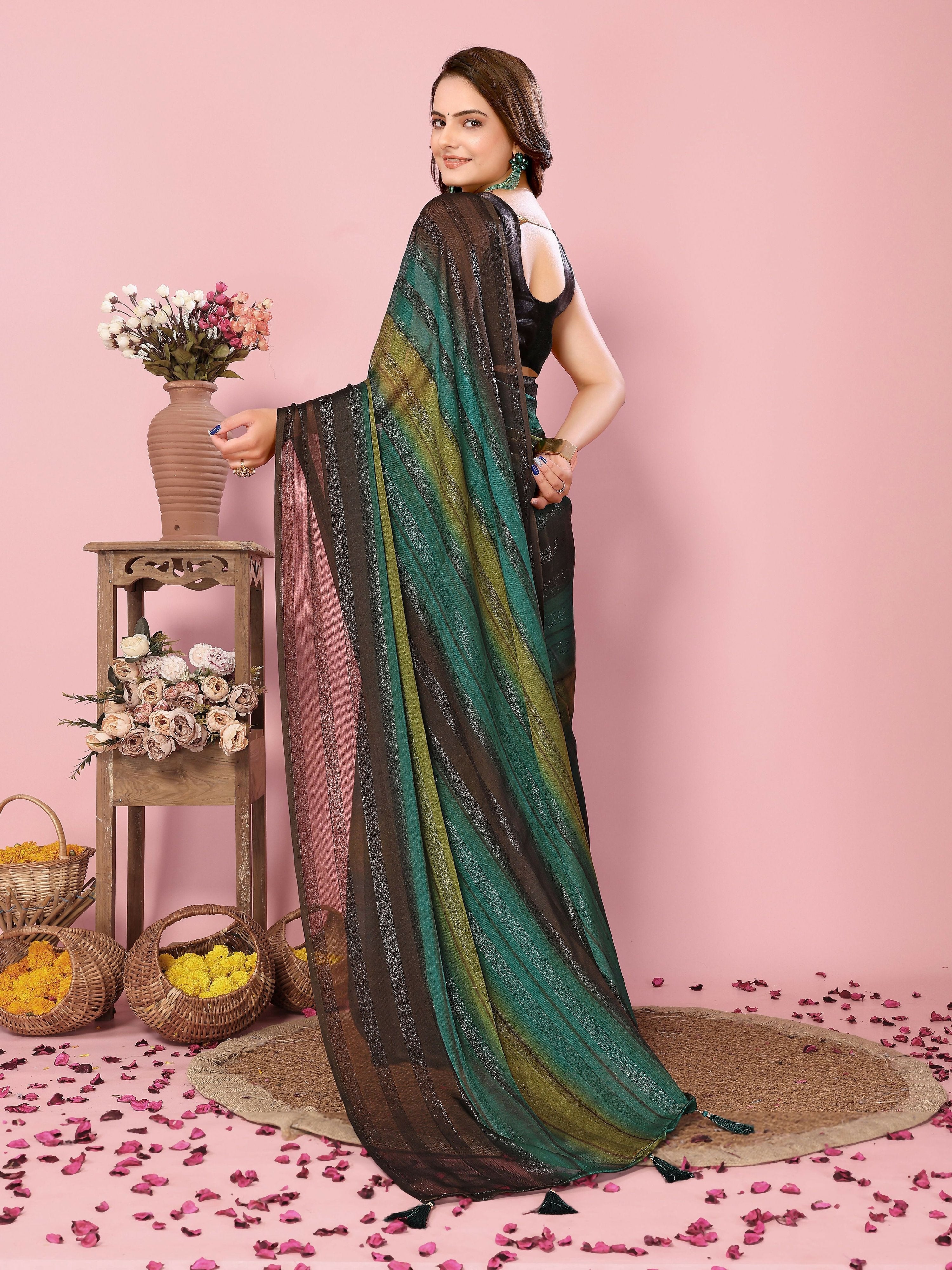 Attractive These Party Wear Ready To Wear Saree - Green | Grocsy