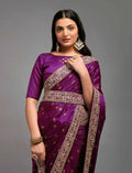 PR Fashion Wine Chinon Embroidery Lace Saree | Grocsy