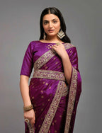 PR Fashion Wine Chinon Embroidery Lace Saree | Grocsy