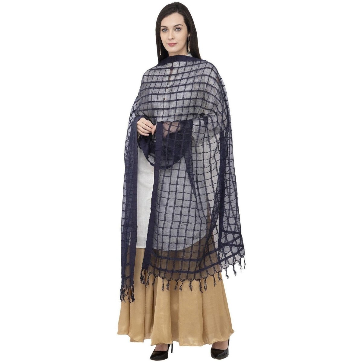 A R Silk Cotton Square Regular Dupatta Dark Gray Color Dupatta or Chunni | Grocsy