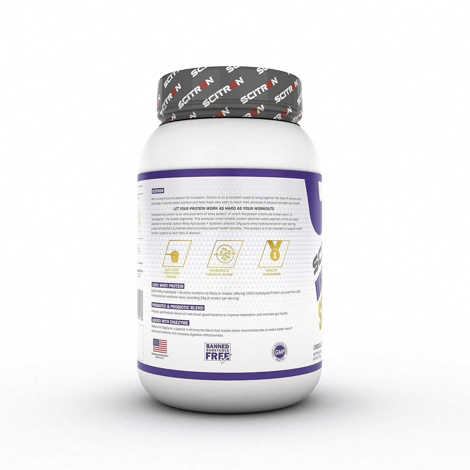 Scitron Whey Hydrolyzed Synbiotic 100% Hydrolyzed Protein Powder Chocolate Flavor | Grocsy