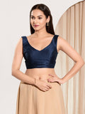 Joban Fashion Navy Blue Mulberry Silk Padded Blouse With Round Neck Sleeveless | Grocsy