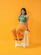 Amodini Designer Studio Women's Banarsi Brocade Sleeveless Green Blouse | Grocsy