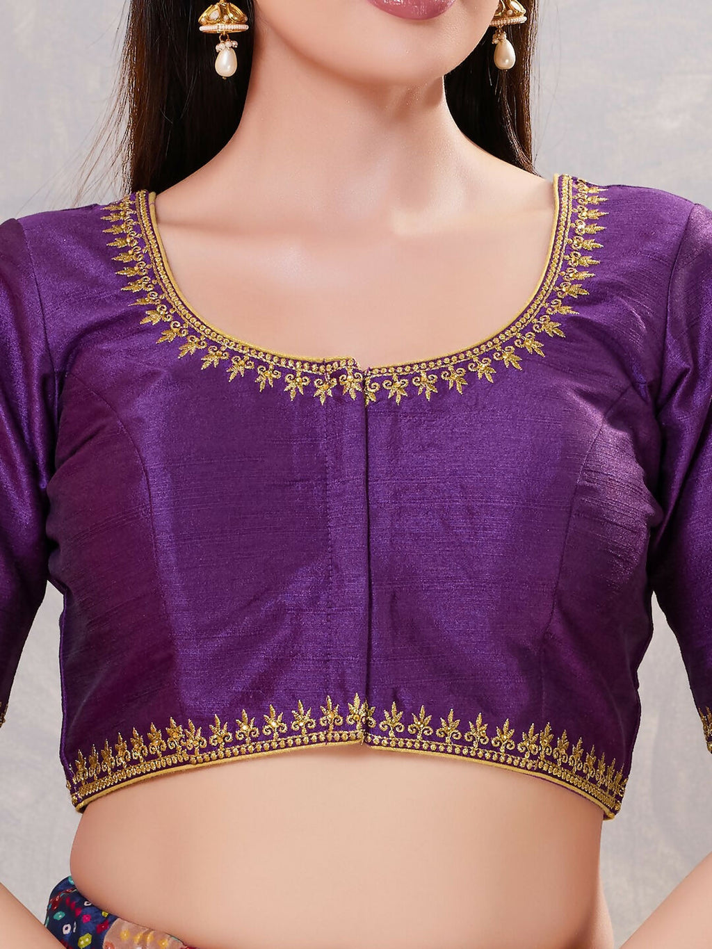 Joban Fashion Women Silk Dark-Brinjal Stitched Blouse | Grocsy