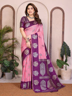 Teeya Creation New Trendy Wedding Wear Banarasi Silk Saree-Pink | Grocsy