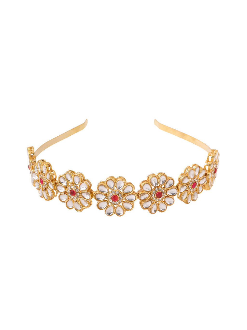 NVR Women's Rajputi Gold-Polished Kundan Matha Patti Hairband | Grocsy