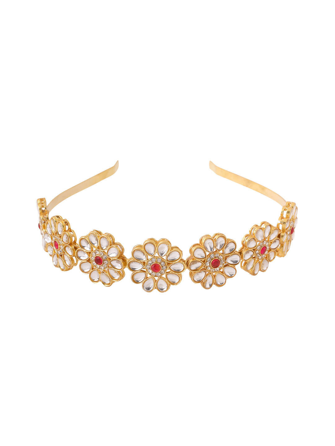 NVR Women's Rajputi Gold-Polished Kundan Matha Patti Hairband | Grocsy