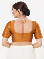 Joban Fashion Mustard Taffeta Silk Elbow Sleeveless Front Open Blouse | Grocsy
