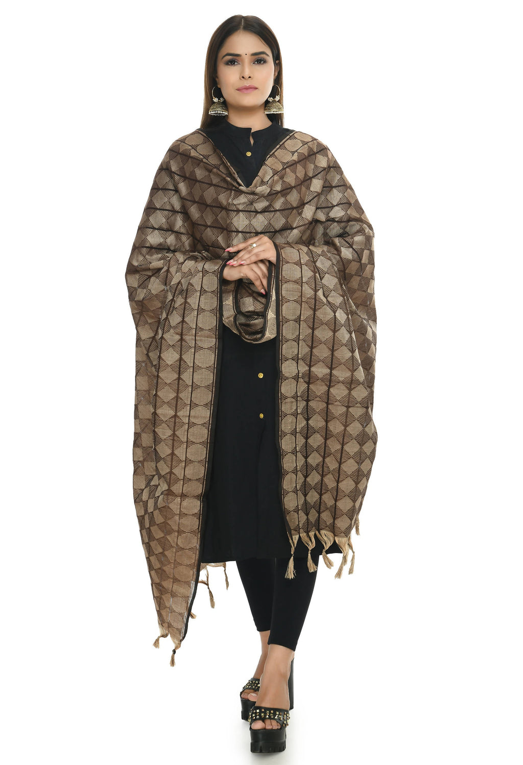 Mominos Fashion Moeza Handloom Cotton Coffee Color Dupatta | Grocsy