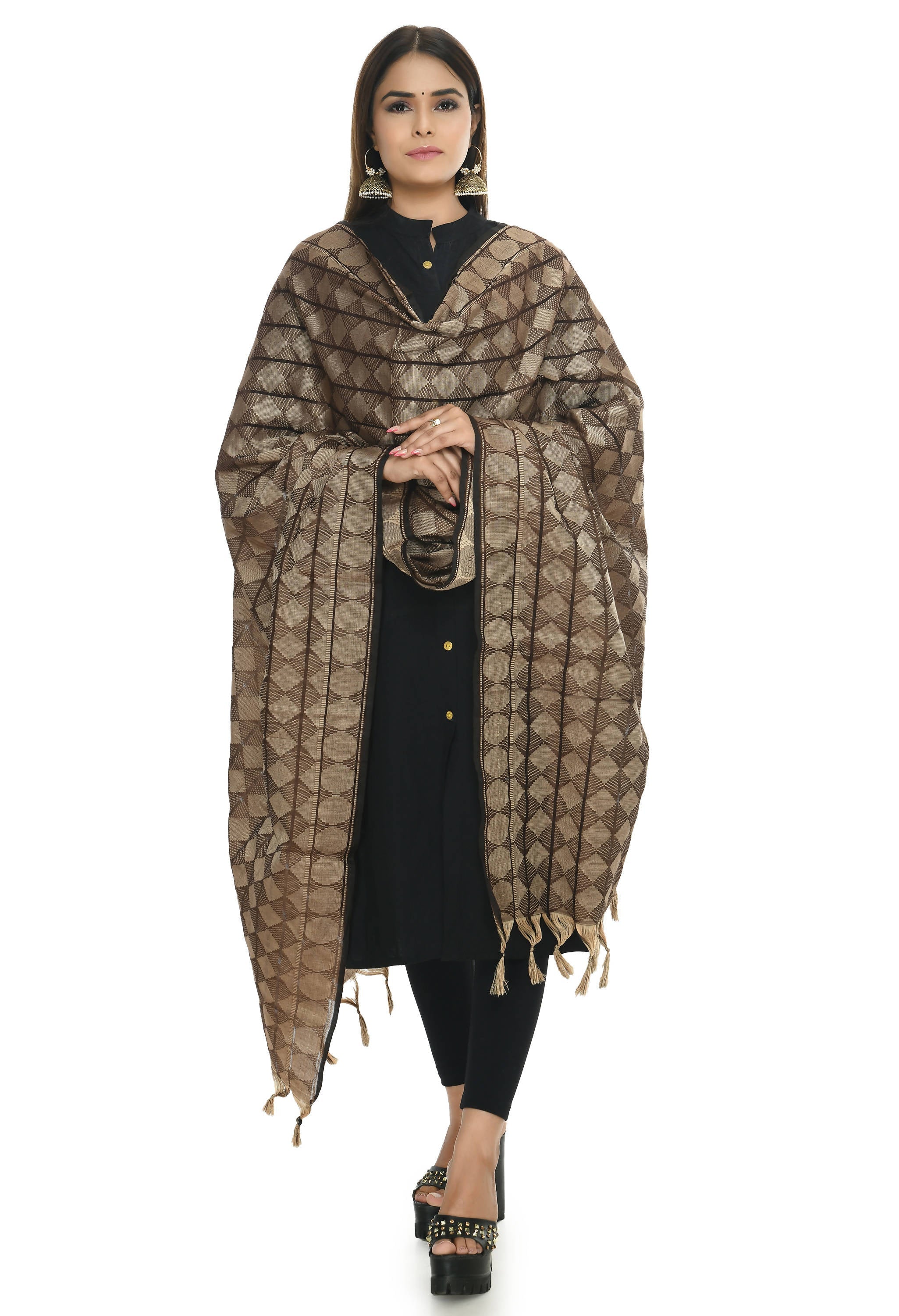 Mominos Fashion Moeza Handloom Cotton Coffee Color Dupatta | Grocsy