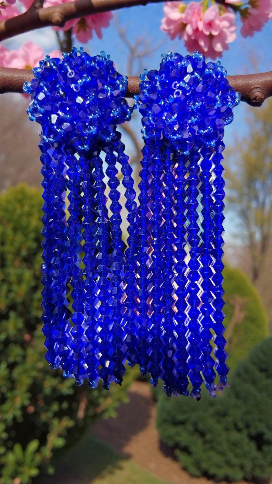 Inhanns Handmade Crystal Waterfall Earrings - Long - Royal Blue | Grocsy