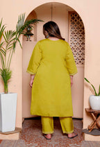Miravan Womens Plus Size Muslin Yellow Kurta and Palazzo with Dupatta Set | Grocsy