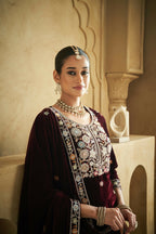 Anaita Purple Embroidered Work Velvet Stitched Plazo Suit | Grocsy