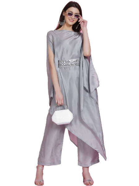 Women Republic Grey Opara Silk Kurta With Belt And Palazzo | Grocsy