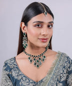 Jewel City Teardrop Bridal Necklace Set with Earrings & Maang Tikka - Ethnic Wedding Jewelry for Brides & Parties | Grocsy