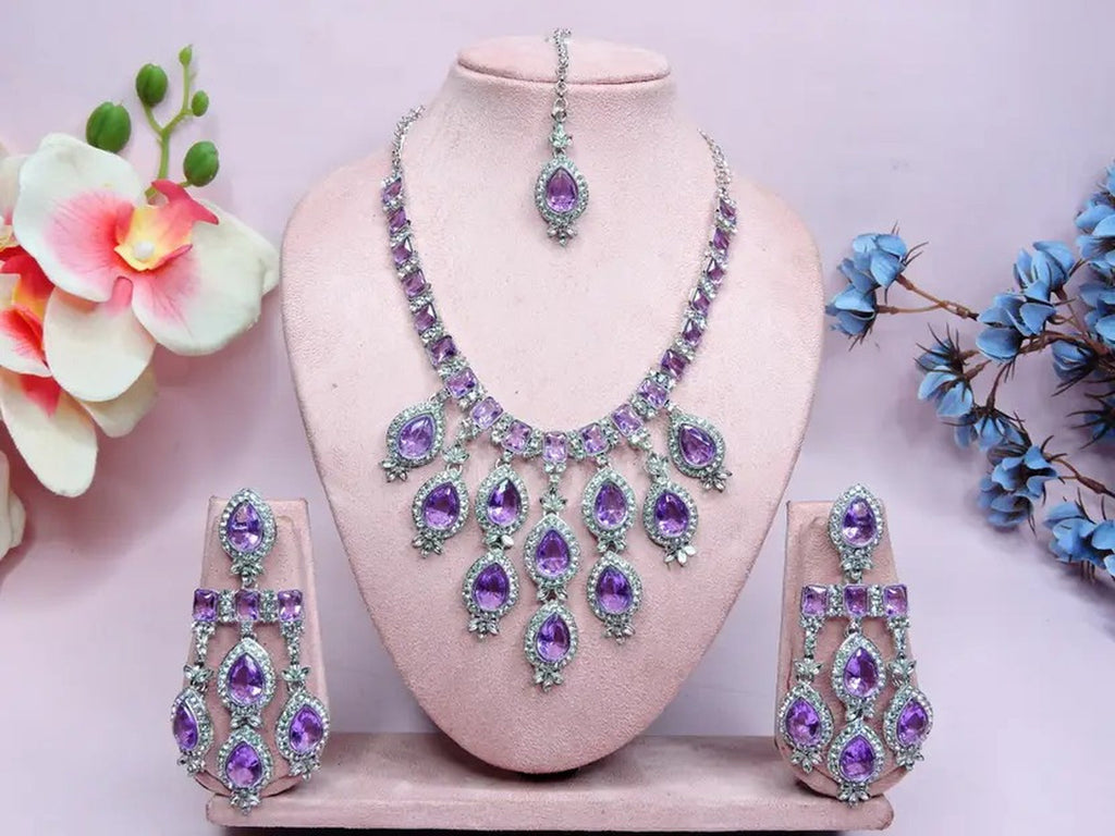 Jewel City Teardrop Bridal Necklace Set with Earrings & Maang Tikka - Ethnic Wedding Jewelry for Brides & Parties | Grocsy
