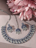 Jewel City Rhodium-Plated Stones Studded Necklace & Earrings With Maang Tika | Grocsy