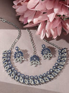 Jewel City Rhodium-Plated Stones Studded Necklace & Earrings With Maang Tika | Grocsy