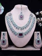 Jewel City Rhodium-Plated Necklace Set | Bridal & Party Statement Jewelry Set for Women | Designer Choker, Earrings, Maang Tikka | Grocsy