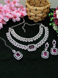 Jewel City Rhodium-Plated Necklace Set | Bridal & Party Statement Jewelry Set for Women | Designer Choker, Earrings, Maang Tikka | Grocsy