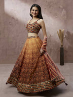 House of Panchhi Brown Organza Floral Print and sequinse work Lehenga choli & Dupatta | Grocsy