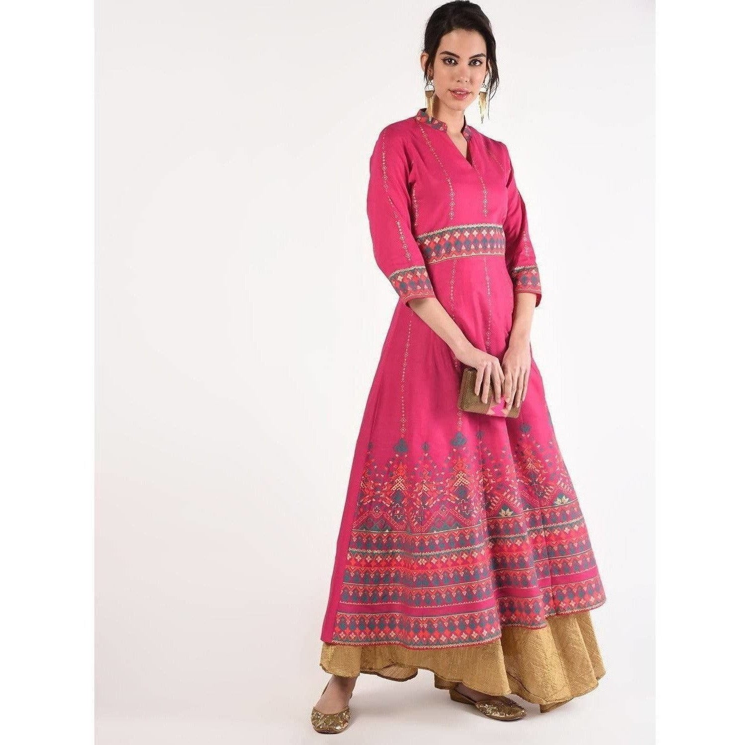 Cheera Women's Hand Block Print Ghagra Style Anarkali Kurta (CH037K) | Grocsy