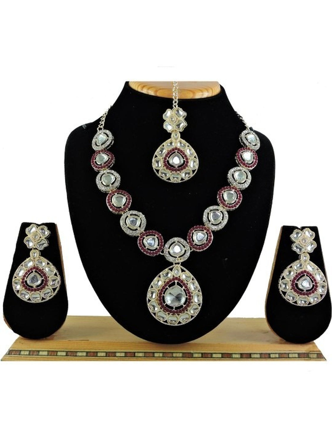 Jewel City Alloy Gold- plated Maroon Jewellery Set | Grocsy