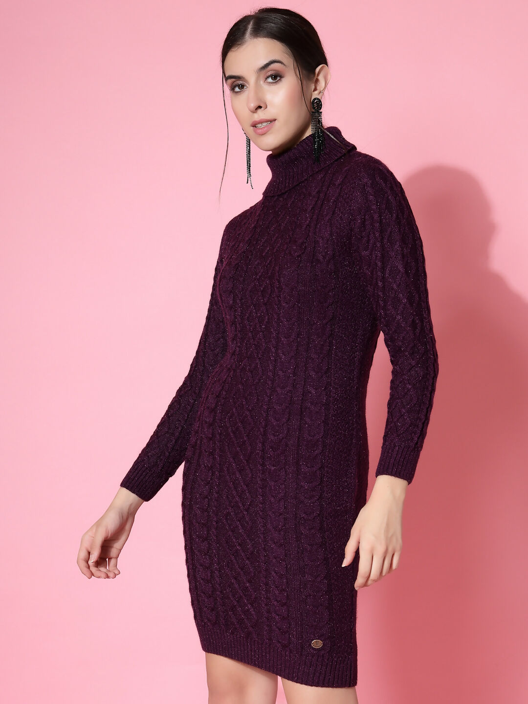 Women Purple Acrylic Self Design Winter Dress - Wool Trees | Grocsy