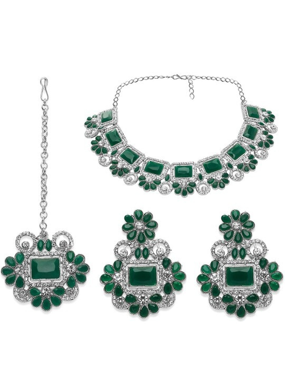 Jewel City Rhodium-Plated Stones Studded Jewellery Set | Grocsy