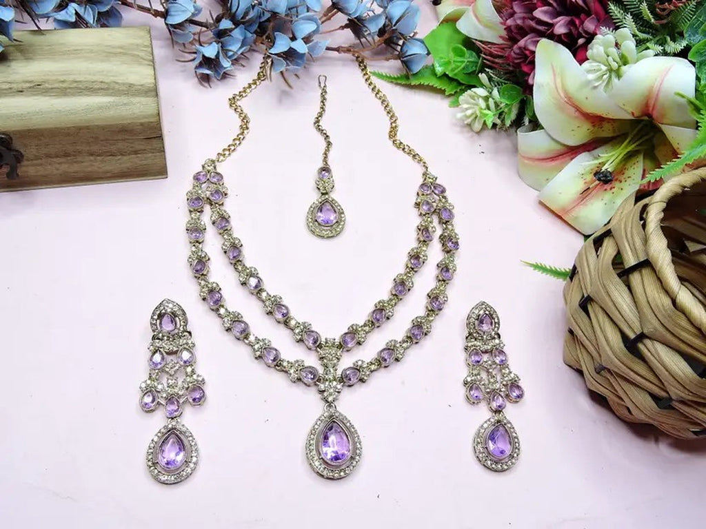 Jewel City Teardrop Bridal Necklace Set with Earrings & Maang Tikka - Ethnic Wedding Jewelry for Brides & Parties | Grocsy