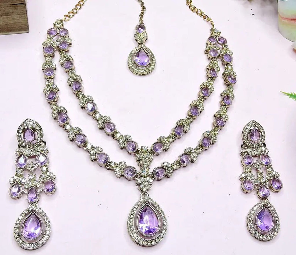Jewel City Teardrop Bridal Necklace Set with Earrings & Maang Tikka - Ethnic Wedding Jewelry for Brides & Parties | Grocsy