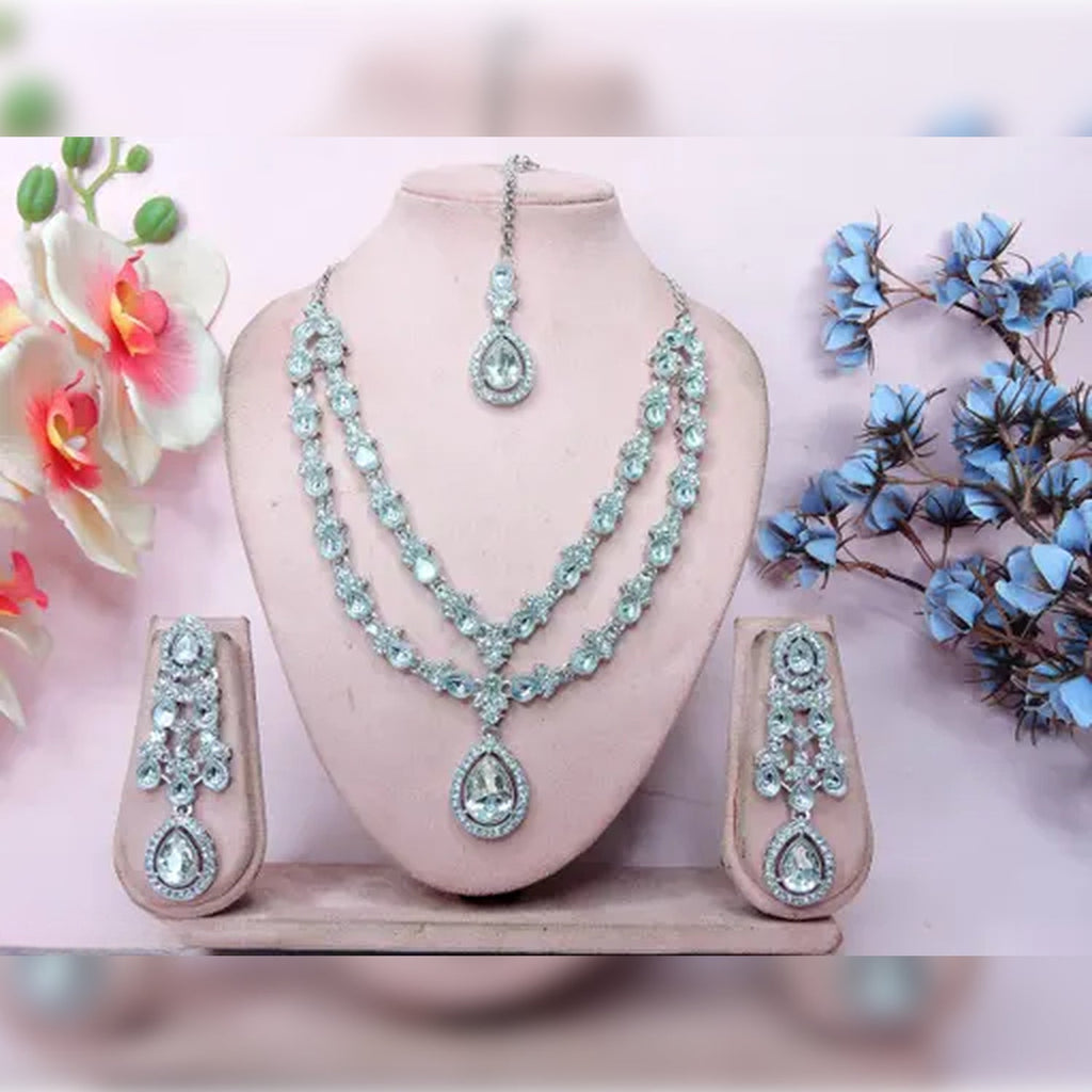 Jewel City Teardrop Bridal Necklace Set with Earrings & Maang Tikka | Ethnic Wedding Jewelry for Brides & Parties | Grocsy