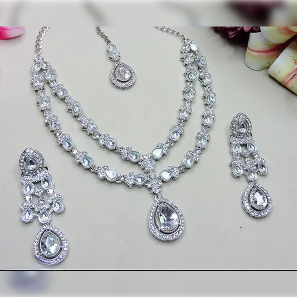 Jewel City Teardrop Bridal Necklace Set with Earrings & Maang Tikka | Ethnic Wedding Jewelry for Brides & Parties | Grocsy