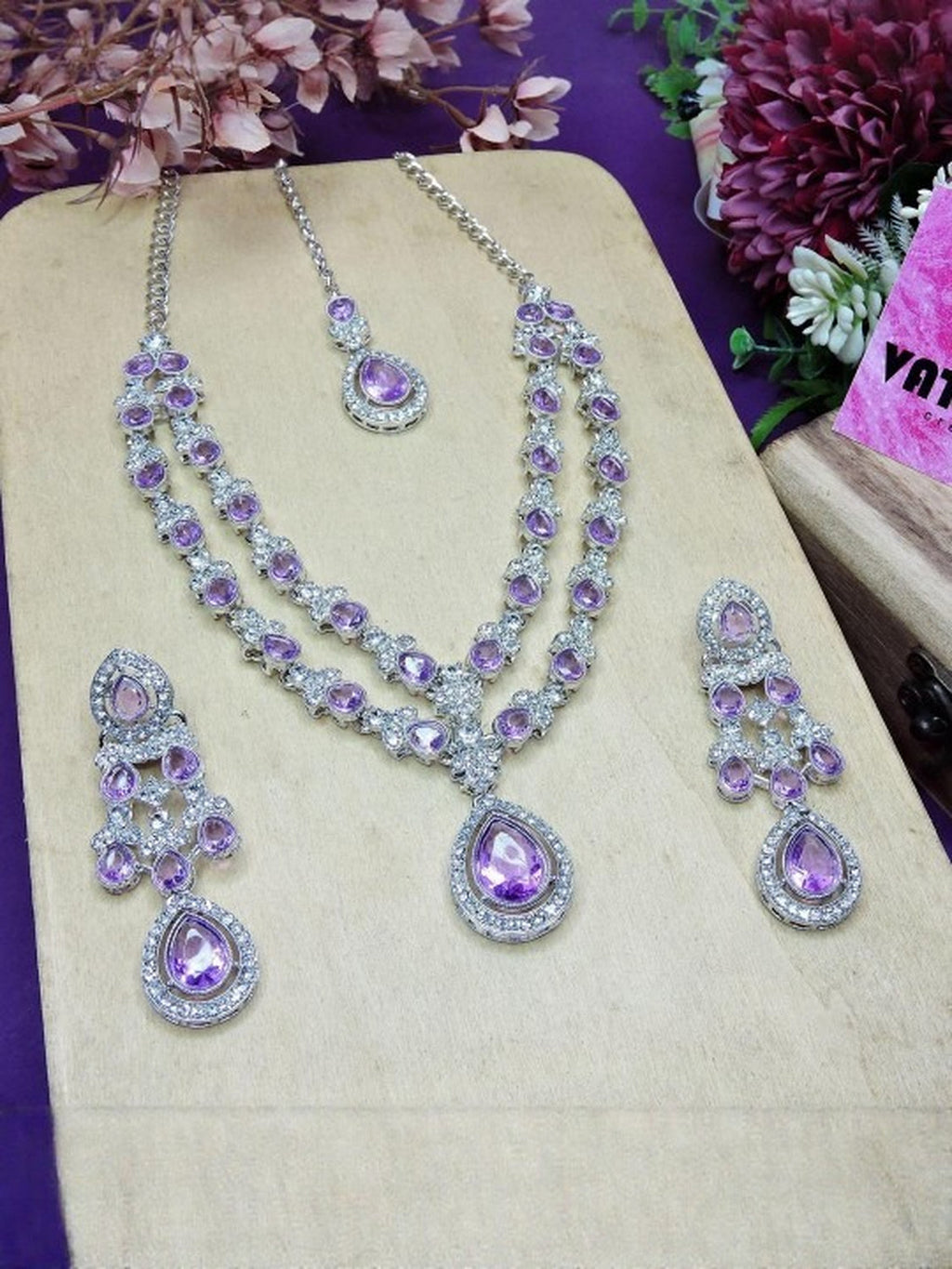 Jewel City Teardrop Bridal Necklace Set with Earrings & Maang Tikka - Ethnic Wedding Jewelry for Brides & Parties | Grocsy