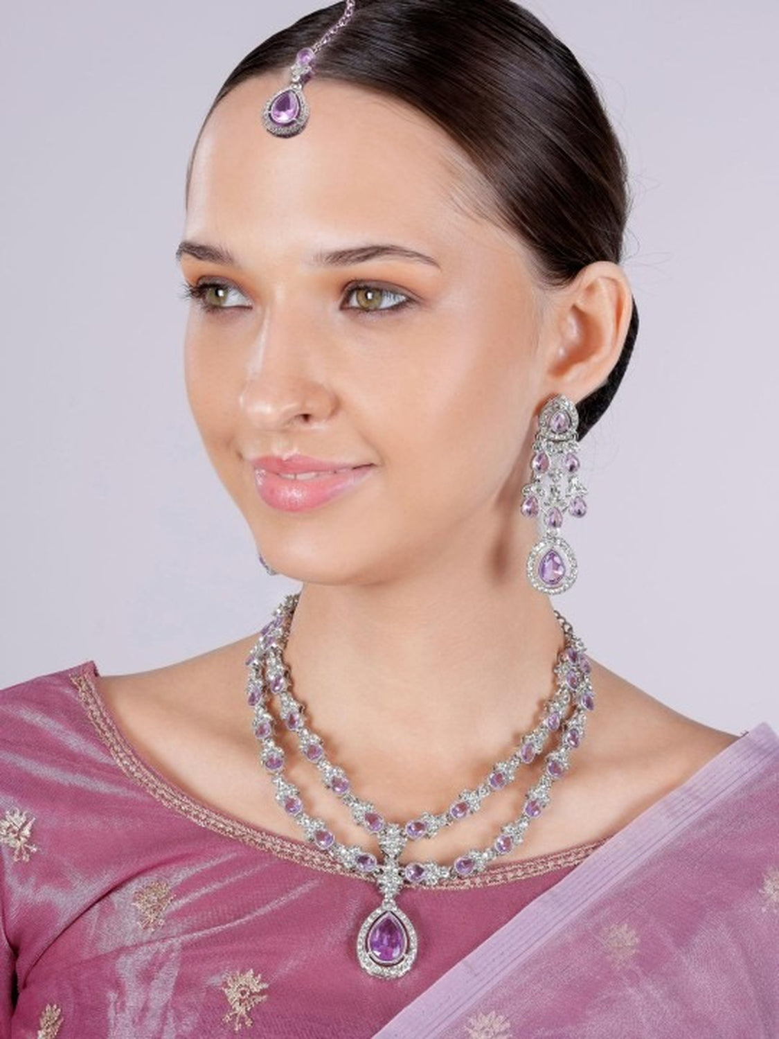 Jewel City Teardrop Bridal Necklace Set with Earrings & Maang Tikka - Ethnic Wedding Jewelry for Brides & Parties | Grocsy