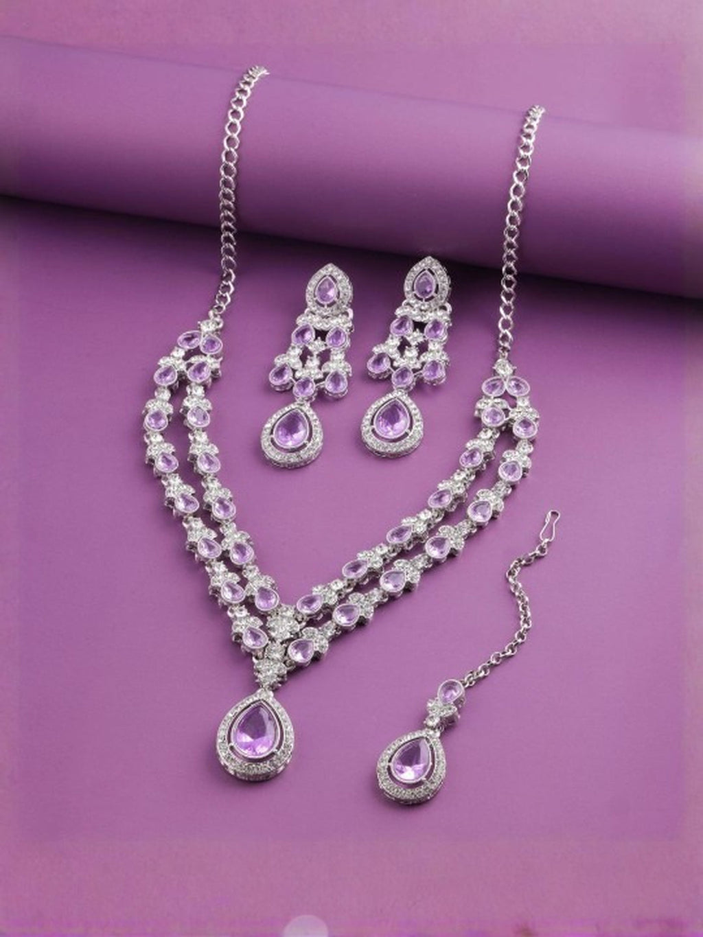 Jewel City Teardrop Bridal Necklace Set with Earrings & Maang Tikka - Ethnic Wedding Jewelry for Brides & Parties | Grocsy