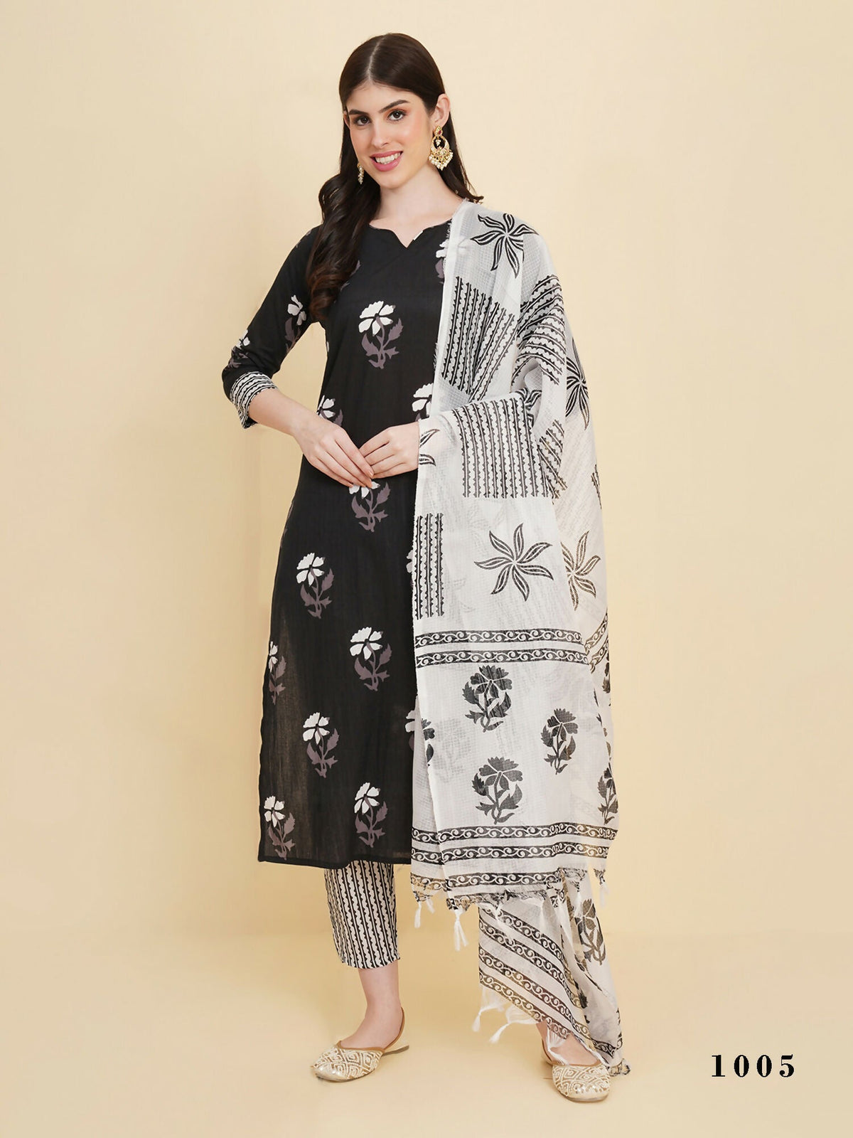 Designer Stylish black Cotton Stitched Suit With Dupatta - Tanisha | Grocsy