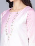 Myshka Women Pink Striped Empire Kurti with Trousers With Dupatta | Grocsy