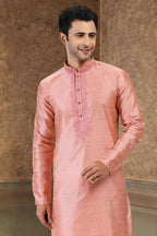 Raivat Ethnic Jacquard Banarasi Silk Thread Work Kurta Pajama In Dark Pink Colour | Grocsy