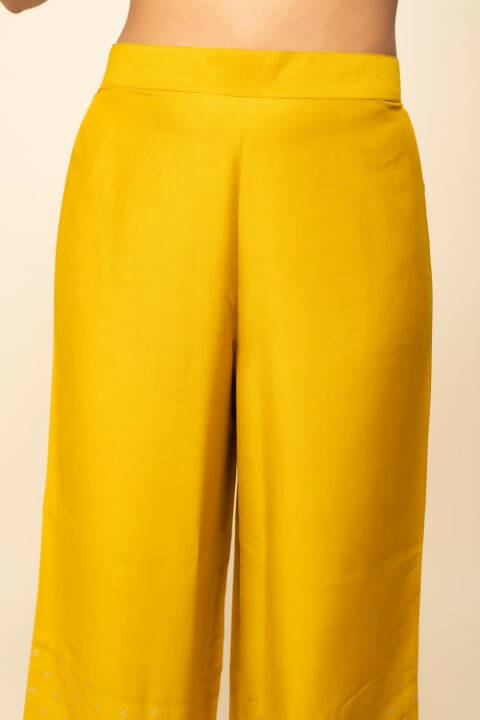 FIORRA Women's Yellow Silk Blend Straight Kurta Palazzo Set With Dupatta | Grocsy