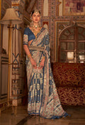 Navy Blue P V Silk Digital Print, Zari Work Printed Saree - Rewaa Parampara | Grocsy