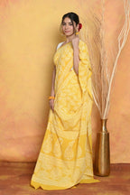 Very Much Indian Handblock Printed Cotton Saree With Natural Dyes - Yellow | Grocsy