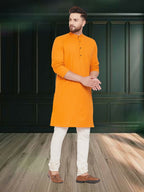 Even Apparels Men's Pure Cotton Yellow Kurta | Grocsy