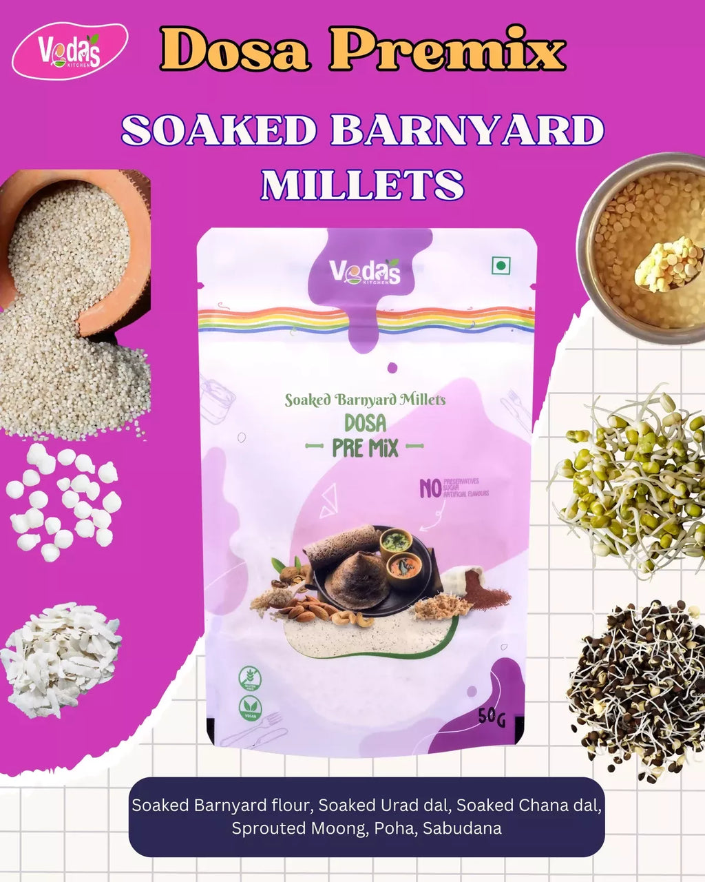 Vedas Kitchen Soaked Barnyard Millets Dosa Premix | Grocsy