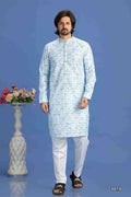 Raivat Ethnic Cotton Embroidery Kurta Pajama In Sky Blue Colour | Grocsy