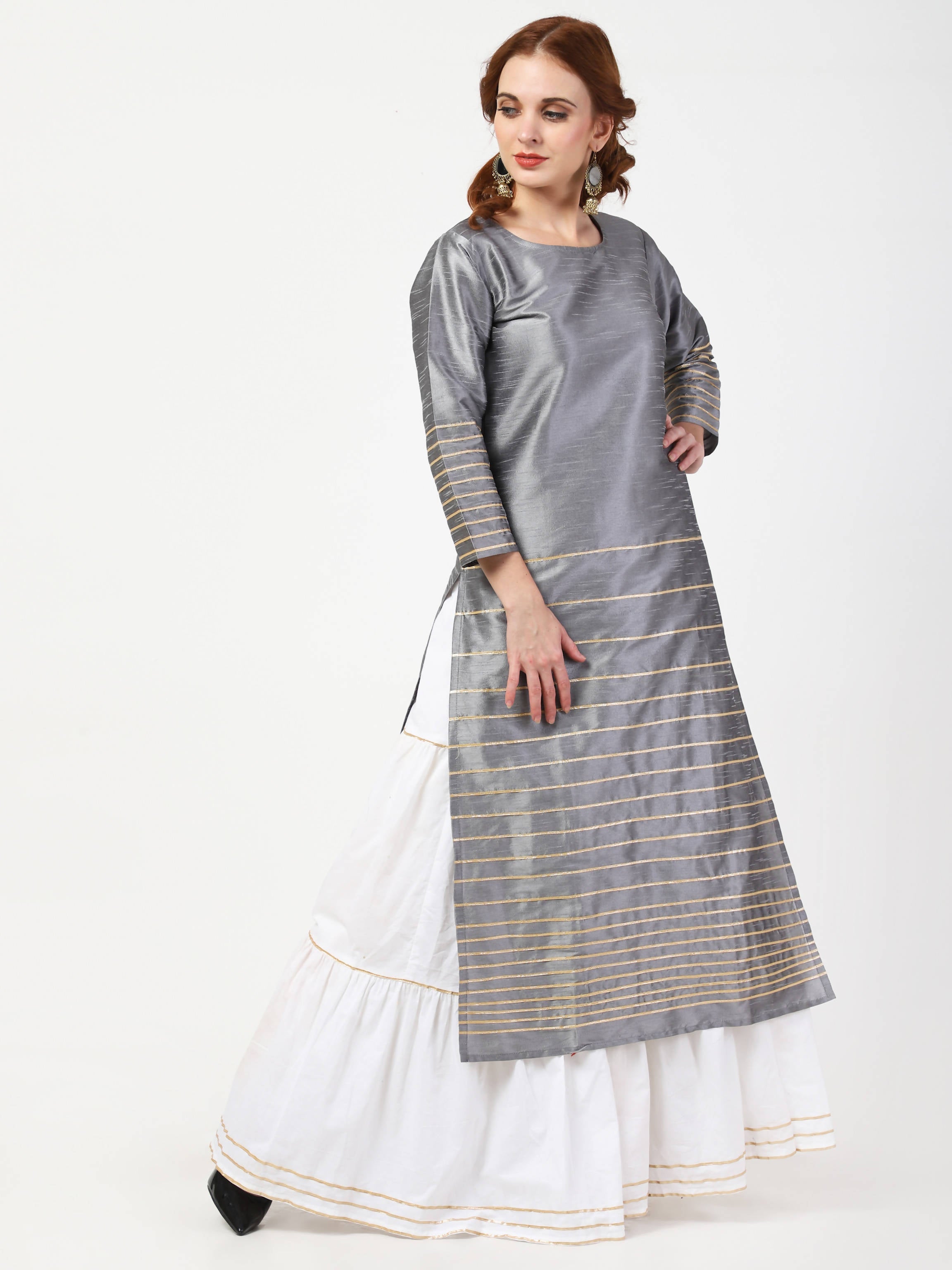 Cheera Kurta With Skirt & Embroidered Dupatta set (CH108KSD) | Grocsy