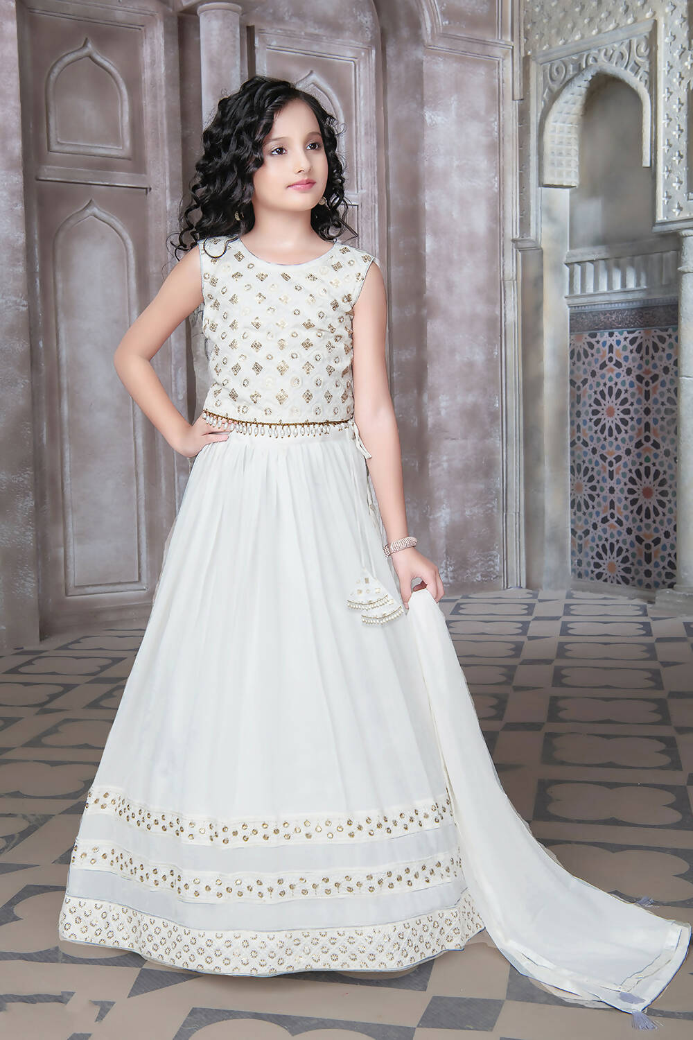 Kids Wedding Designer Grey Georgette Lehenga Choli - Aaradhna | Grocsy