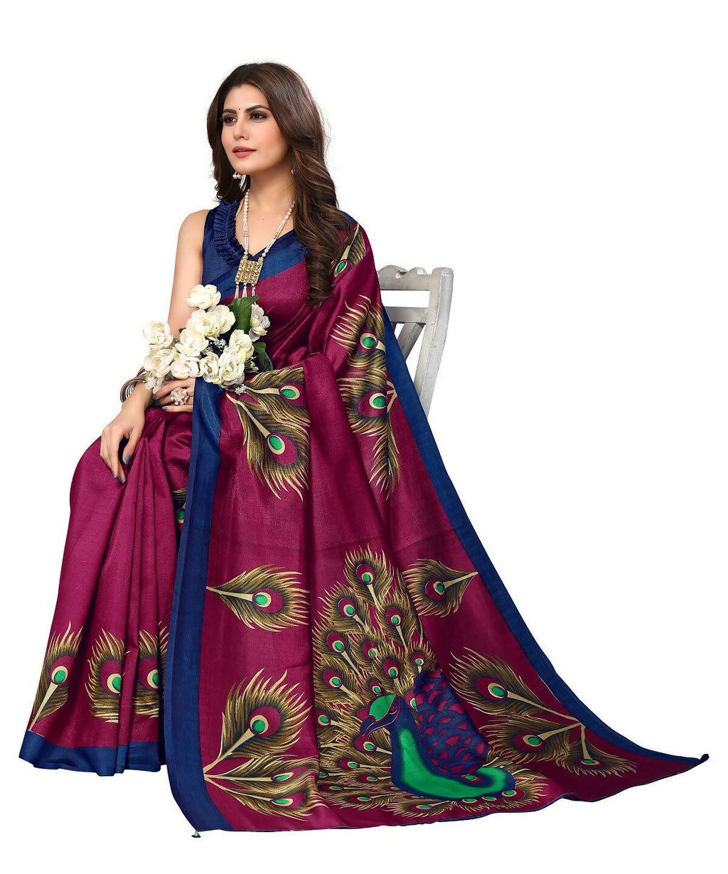 Vamika purple Printed Art Silk Saree | Grocsy