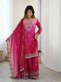 Lehenga Mart Designer Chinon Sharara Suit Dupatta for Women - pink | Grocsy